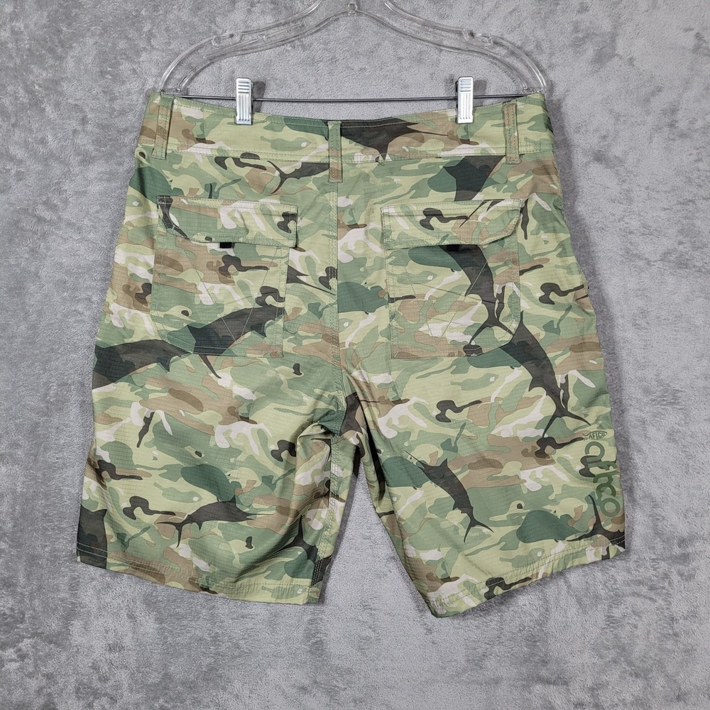 AFTCO TACTICAL FISHING SHORTS MENS 36 CAMO PERFORMANCE CARGO 10" GREEN RIPSTOP - Picture 2 of 9